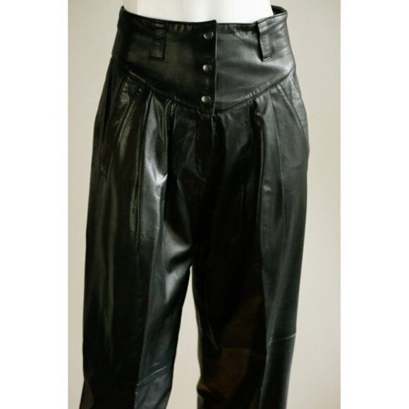 Vintage Erez High Waist Black Buttery Soft Leather Relaxed Fit  Pants 8 - Picture 4 of 7
